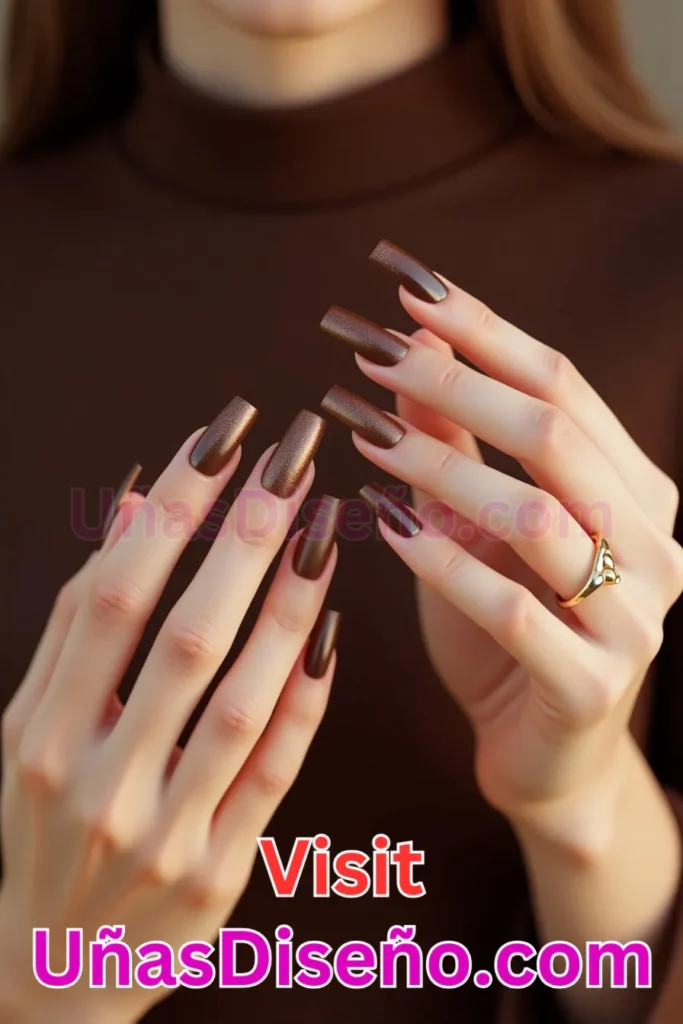 12. Uñas Chocolate con Brillo Sutil - 15 Diseños de Uñas de Chocolate Oscuro que Complementarán tu Look a la Perfección (1).jpeg