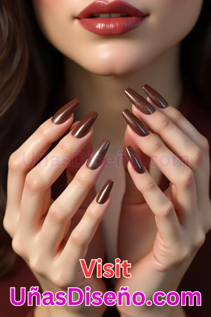 12. Uñas Chocolate con Brillo Sutil - 15 Diseños de Uñas de Chocolate Oscuro que Complementarán tu Look a la Perfección (2).jpeg