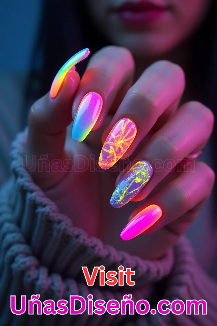 13. Almendra Luces de Neón - Reinventa tu Manicura 25 Diseños de Uñas Almendra Impresionantes para (7).jpeg