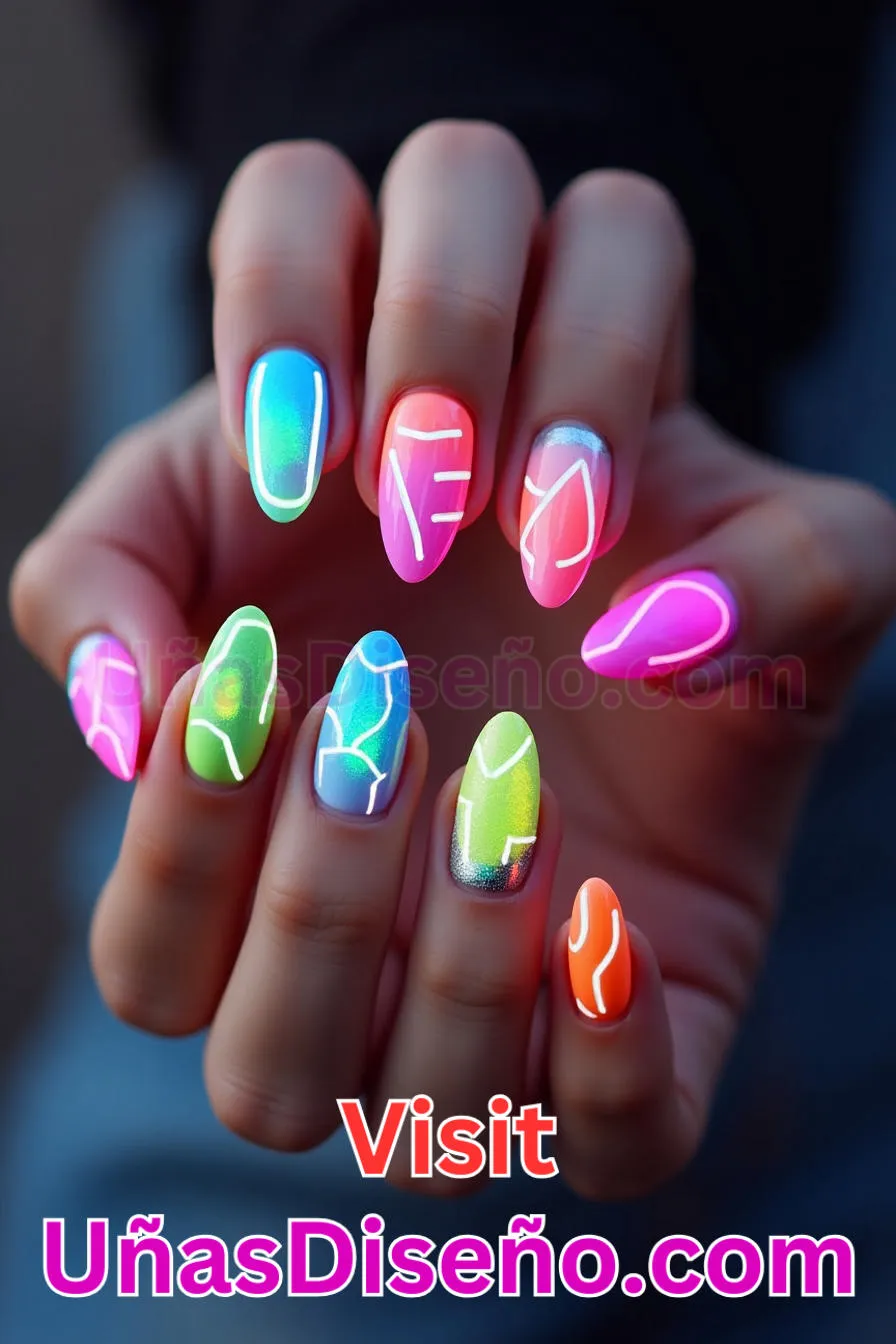 13. Almendra Luces de Neón - Reinventa tu Manicura 25 Diseños de Uñas Almendra Impresionantes para (8).jpeg