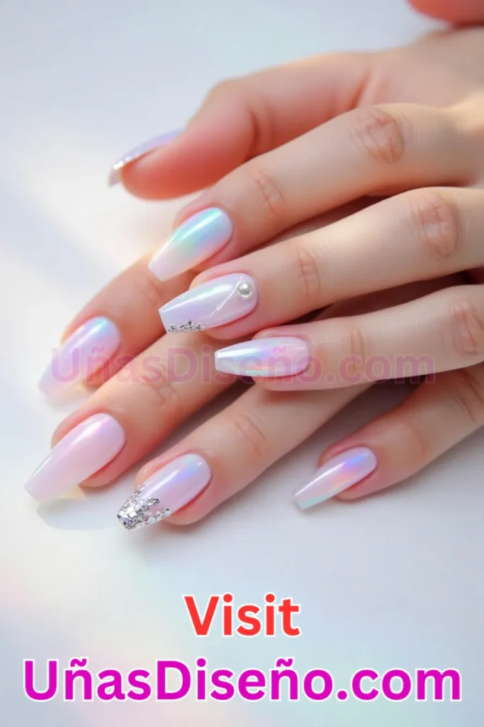 13. Brillo iridiscente de perlas - 25 fascinantes ideas de esmaltes de uñas de gel para un look de salón perfecto (4).jpeg