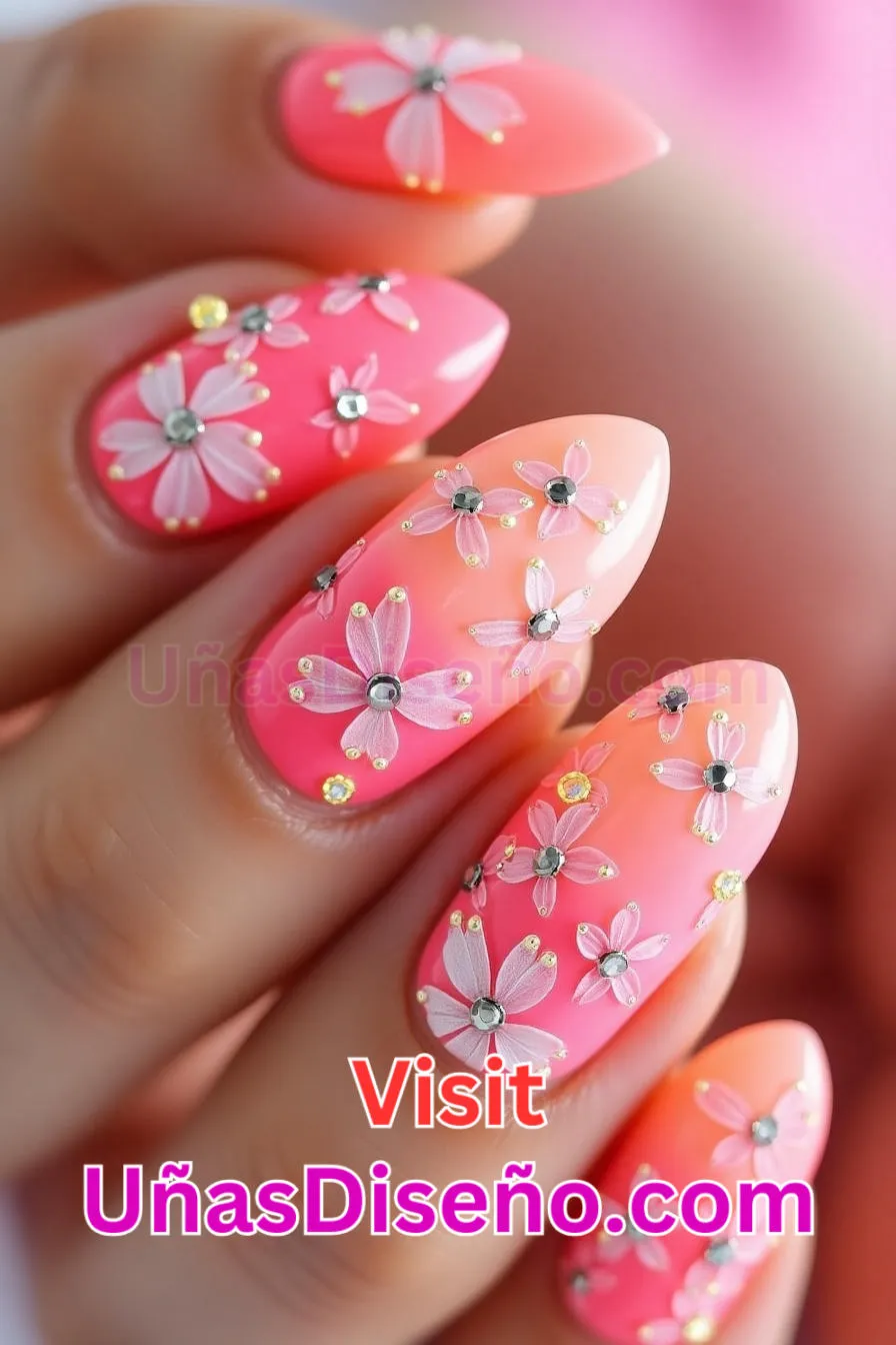 13. Diseño Floral Uñas Neón Rosa - 15 Diseños de uñas de neón de moda para un look atrevido y vibrante 1.jpeg