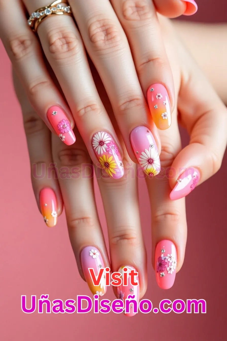 13. Diseño Floral Uñas Neón Rosa - 15 Diseños de uñas de neón de moda para un look atrevido y vibrante 3.jpeg