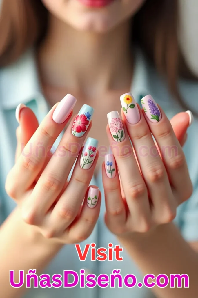 13. Diseños de uñas con estampado floral y mezcla de flores de jardín (2).jpeg