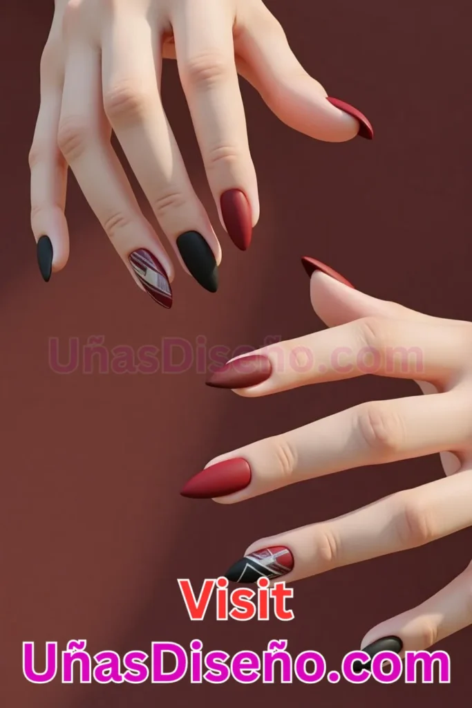 13. Diseños de uñas minimalistas en rojo vino almendrado (1)