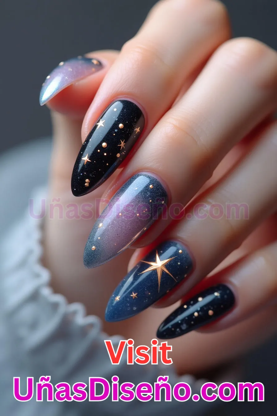13. Purpurina tachonada de estrellas - Los 20 mejores diseños de uñas con purpurina para lucir un look deslumbrante (11).jpeg