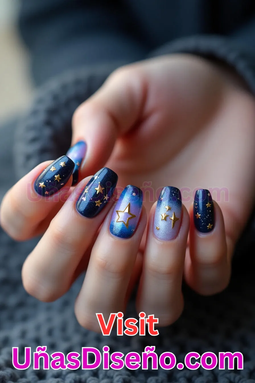 13. Purpurina tachonada de estrellas - Los 20 mejores diseños de uñas con purpurina para lucir un look deslumbrante (9).jpeg