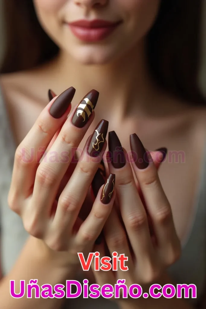 13. Uñas en Tono Chocolate con Efecto Mate y Brillante - 15 Diseños de Uñas de Chocolate Oscuro que Complementarán tu Look a la Perfección (3).jpeg