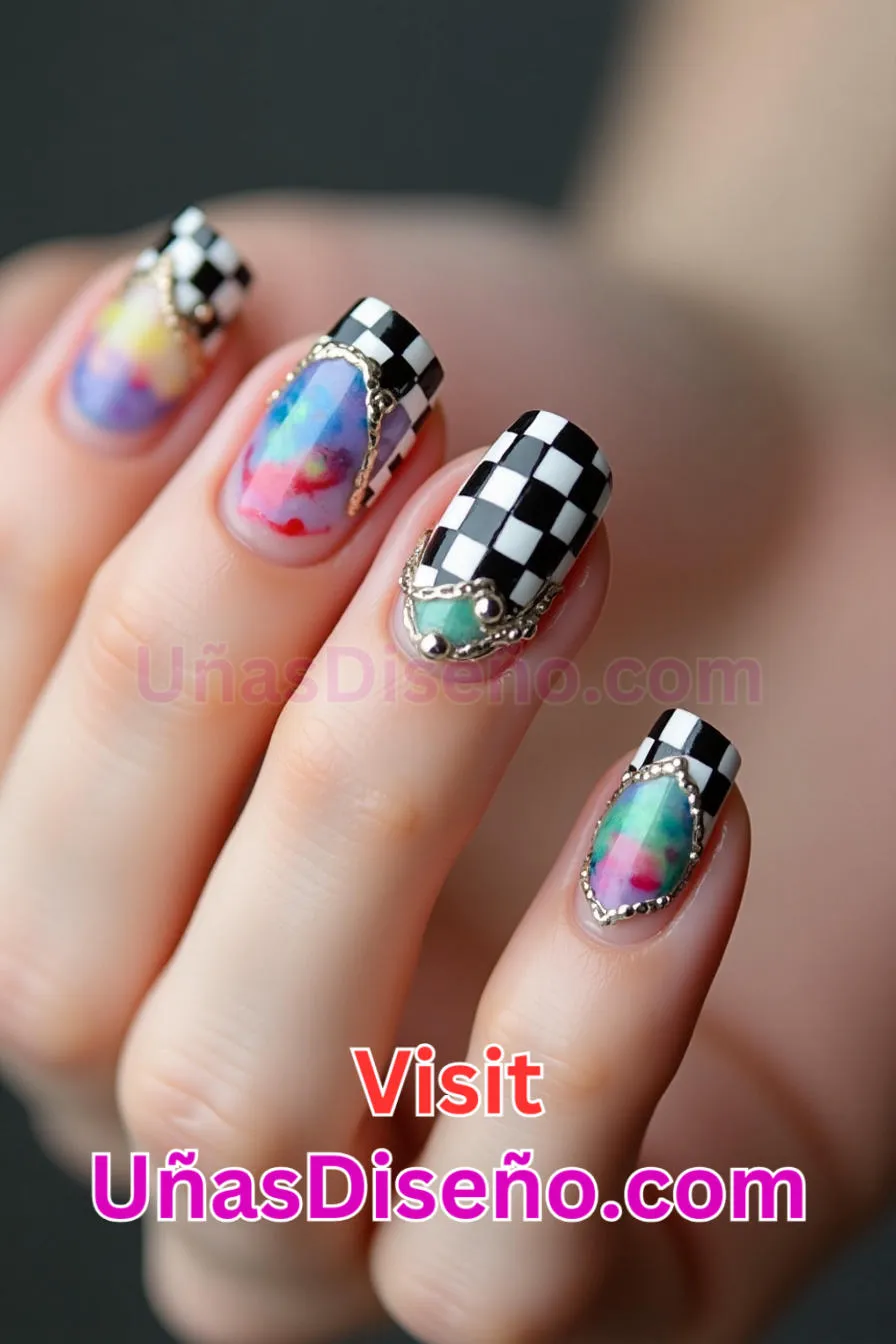 14 Diseños de puntas en damero mejores diseños de uñas acrílicas para una manicura elegante y duradera 4.jpeg