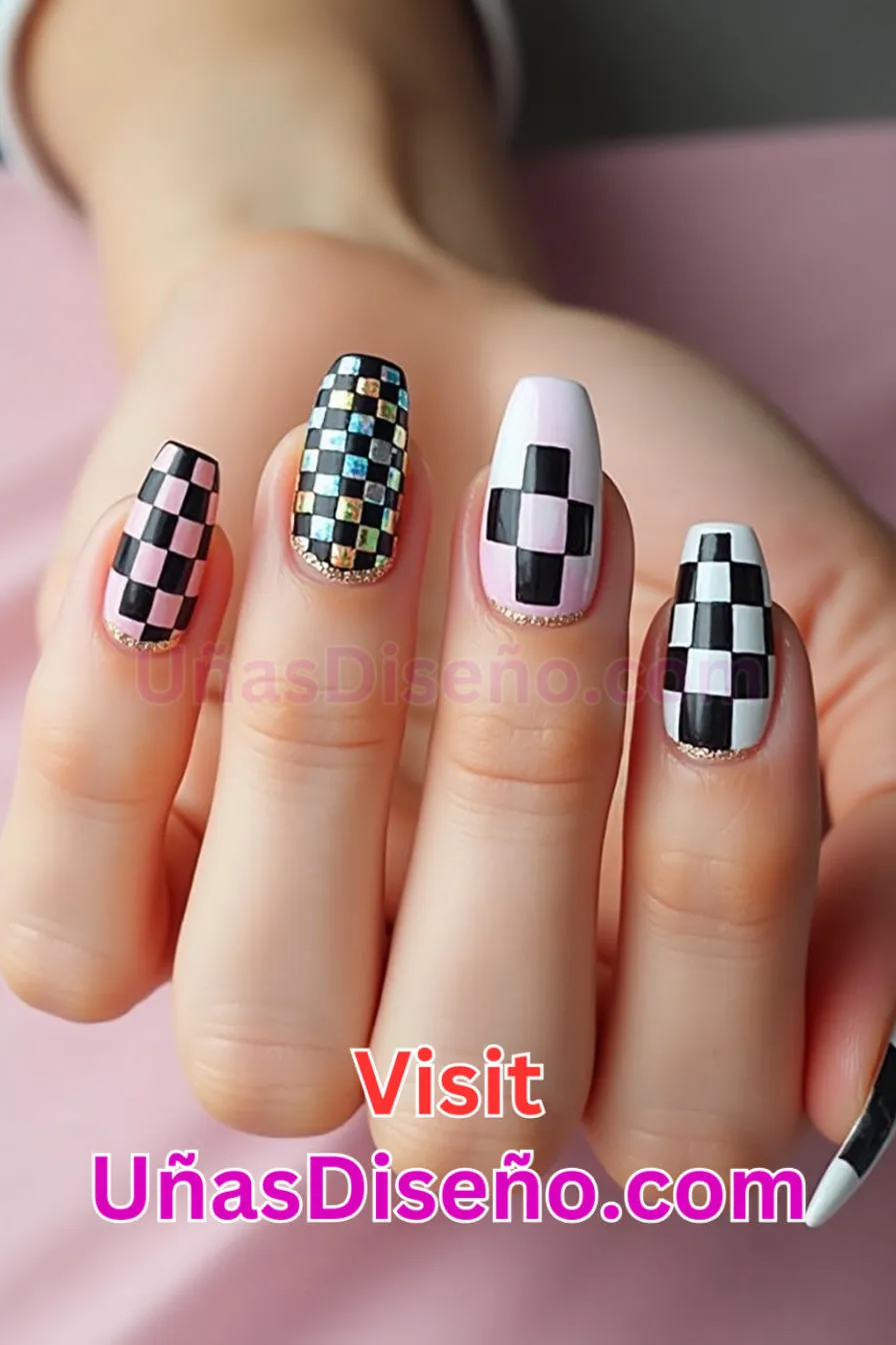 14 Diseños de puntas en damero mejores diseños de uñas acrílicas para una manicura elegante y duradera 6.jpeg