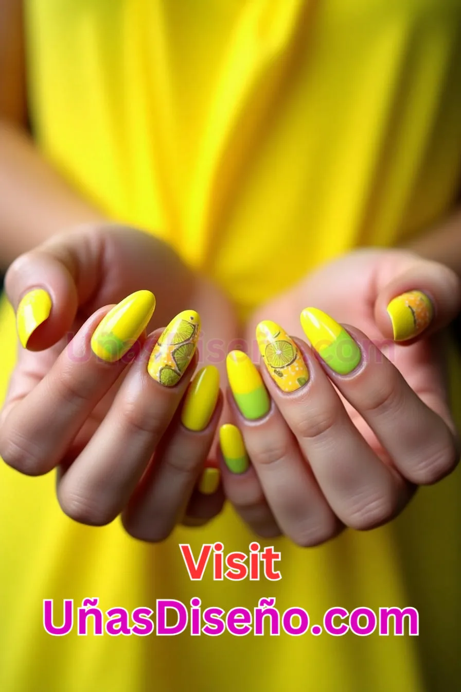 14. Diseño de Uñas Neón Amarillo Cítrico - 15 Diseños de uñas de neón de moda para un look atrevido y vibrante 3.jpeg