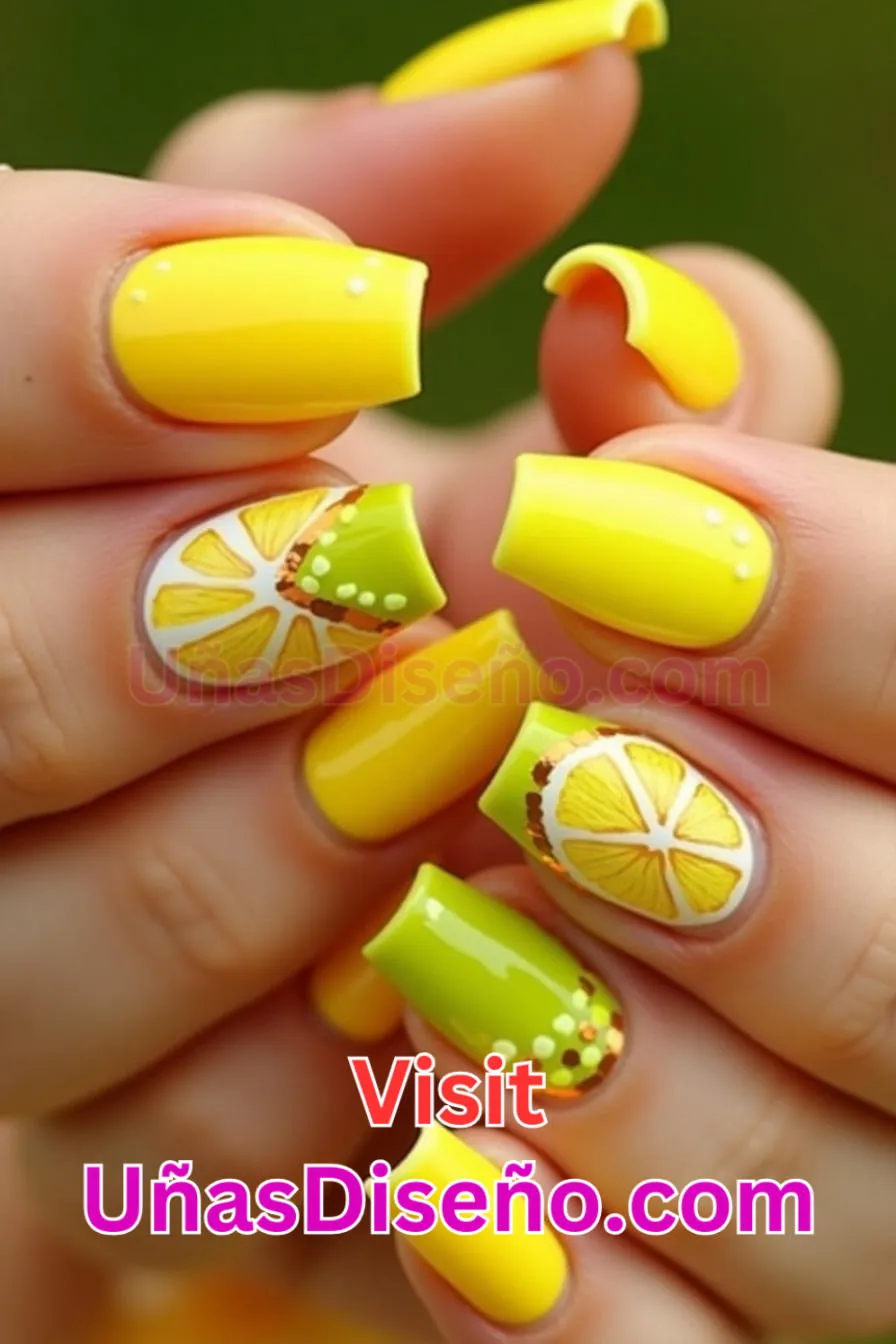 14. Diseño de Uñas Neón Amarillo Cítrico - 15 Diseños de uñas de neón de moda para un look atrevido y vibrante 4.jpeg