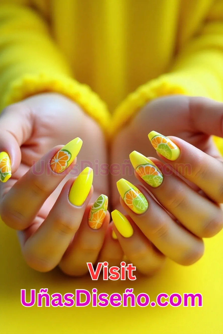 14. Diseño de Uñas Neón Amarillo Cítrico - 15 Diseños de uñas de neón de moda para un look atrevido y vibrante 5.jpeg
