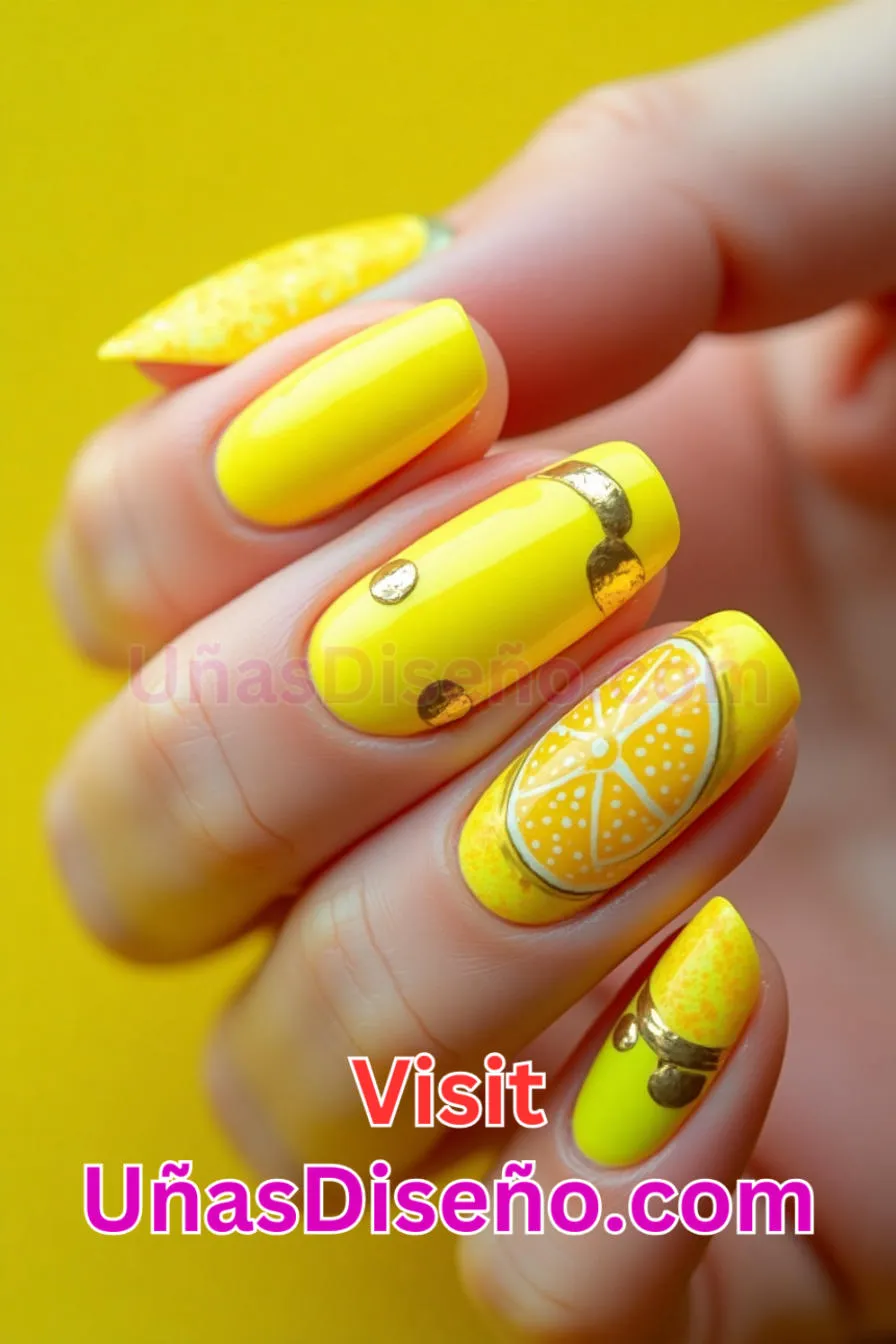 14. Diseño de Uñas Neón Amarillo Cítrico - 15 Diseños de uñas de neón de moda para un look atrevido y vibrante 6.jpeg