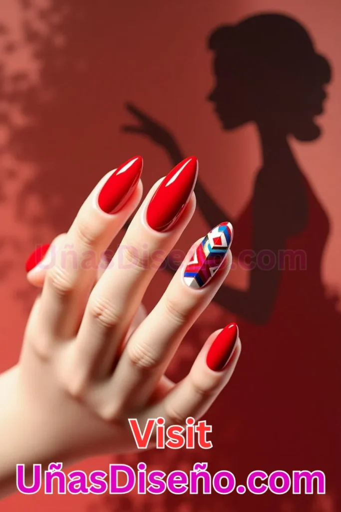 14. Diseños de uñas atrevidos en rojo amapola almendrado (1)