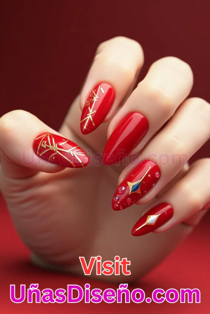 14. Diseños de uñas atrevidos en rojo amapola almendrado (3)