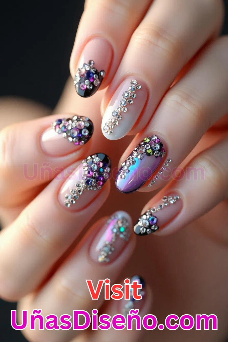 15. Añadido Rhinestone - Los 20 mejores diseños de uñas con purpurina para lucir un look deslumbrante (1).jpeg