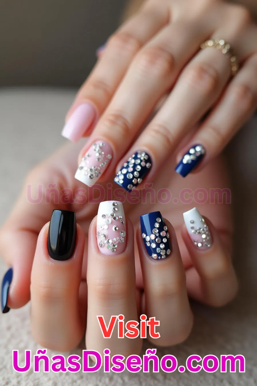 15. Añadido Rhinestone - Los 20 mejores diseños de uñas con purpurina para lucir un look deslumbrante (2).jpeg