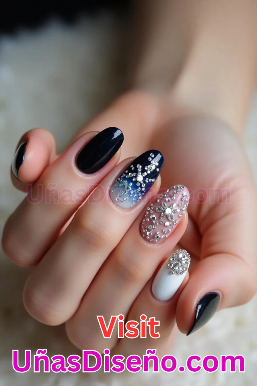 15. Añadido Rhinestone - Los 20 mejores diseños de uñas con purpurina para lucir un look deslumbrante (4).jpeg