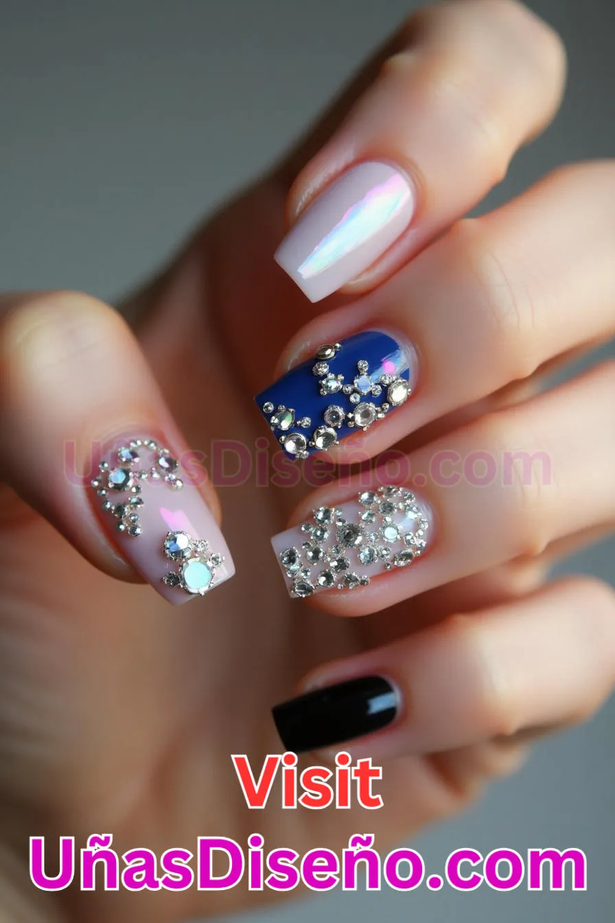 15. Añadido Rhinestone - Los 20 mejores diseños de uñas con purpurina para lucir un look deslumbrante (5).jpeg