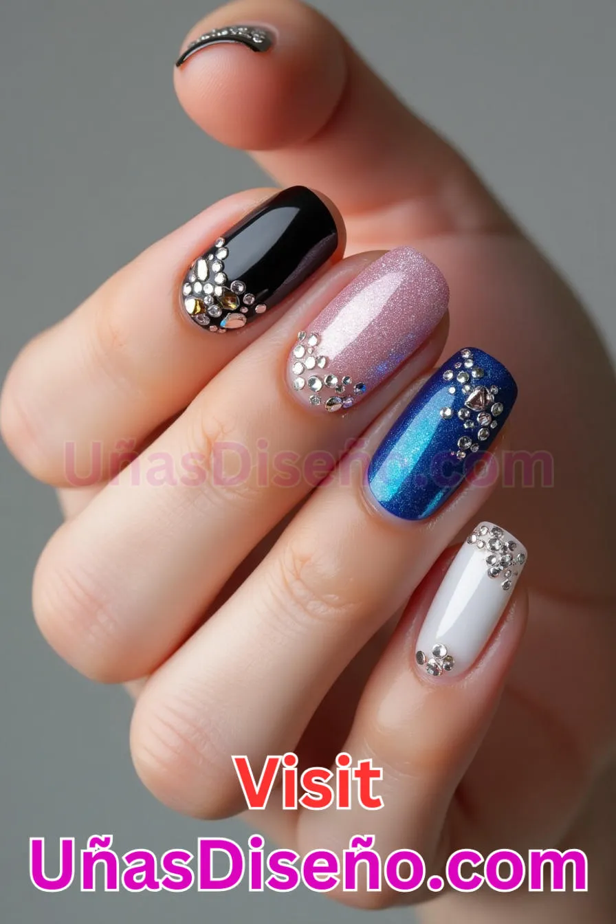 15. Añadido Rhinestone - Los 20 mejores diseños de uñas con purpurina para lucir un look deslumbrante (6).jpeg