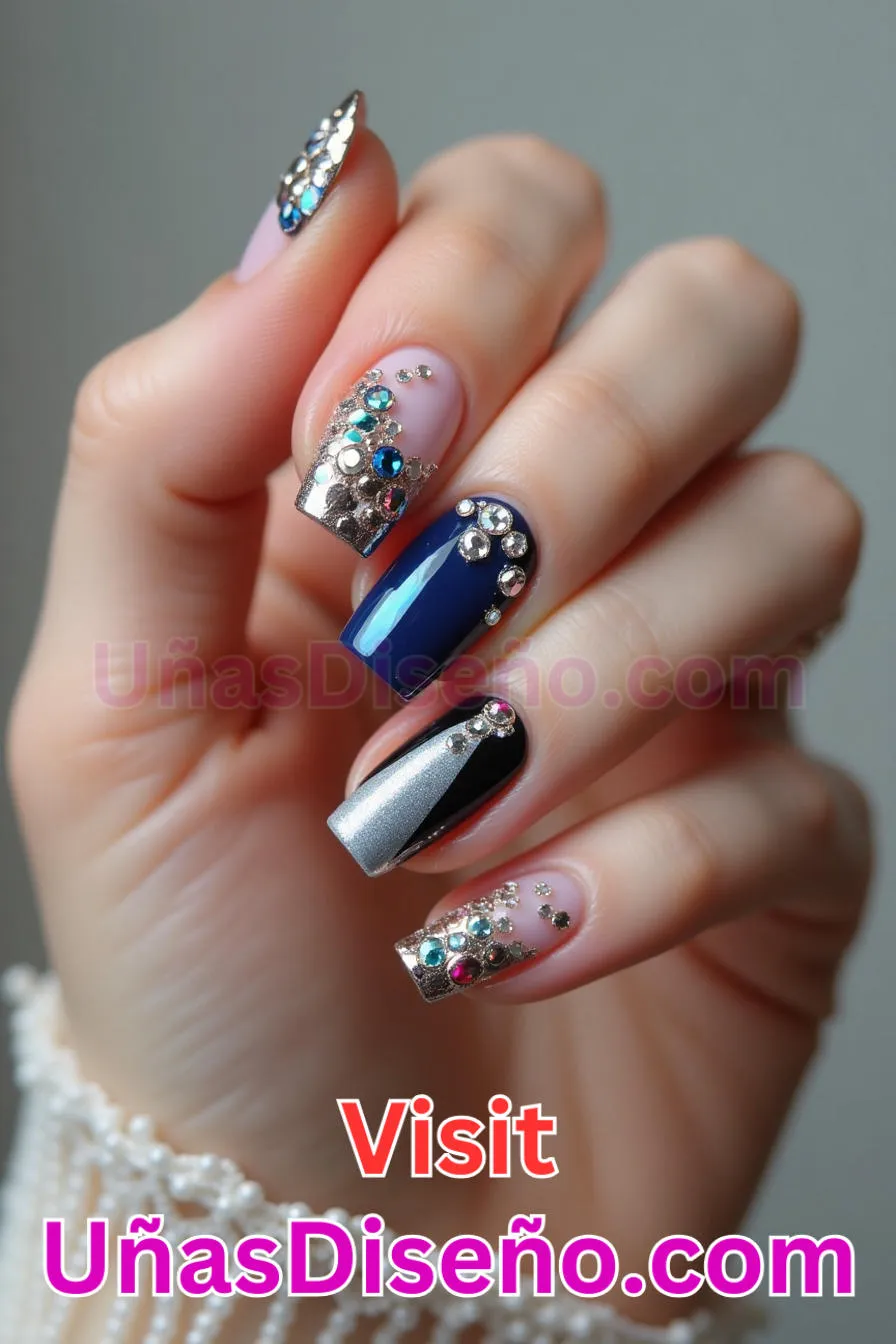 15. Añadido Rhinestone - Los 20 mejores diseños de uñas con purpurina para lucir un look deslumbrante (7).jpeg