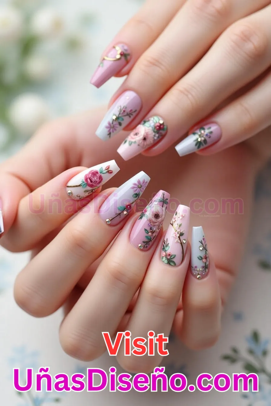 15. Arte floral en gel - Brilla como nunca 25 diseños de esmaltes de gel, gelish y gel para uñas que tienes que probar (1).jpeg