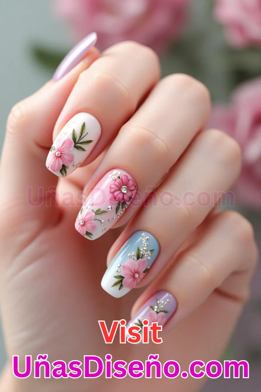 15. Arte floral en gel - Brilla como nunca 25 diseños de esmaltes de gel, gelish y gel para uñas que tienes que probar (2).jpeg