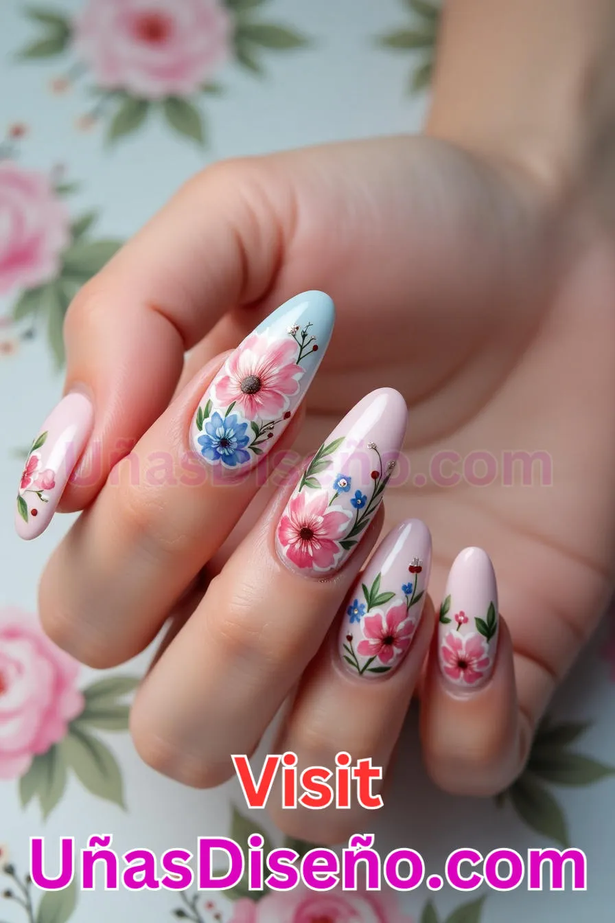 15. Arte floral en gel - Brilla como nunca 25 diseños de esmaltes de gel, gelish y gel para uñas que tienes que probar (3).jpeg