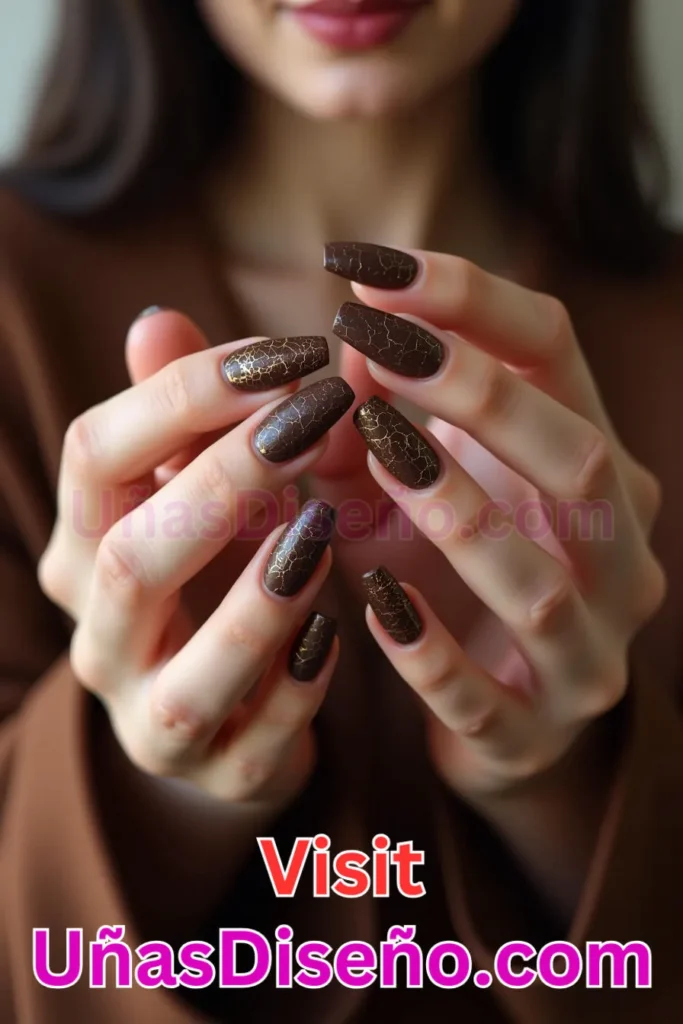 15. Chocolate Oscuro con Efecto Craquelado - 15 Diseños de Uñas de Chocolate Oscuro que Complementarán tu Look a la Perfección (2).jpeg