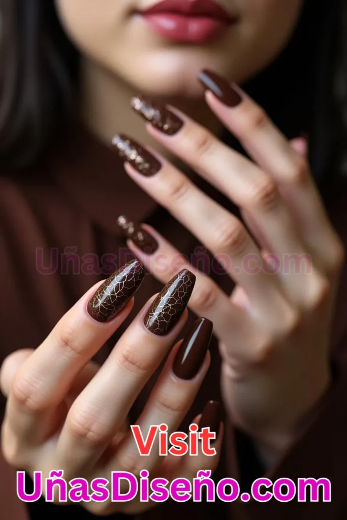 15. Chocolate Oscuro con Efecto Craquelado - 15 Diseños de Uñas de Chocolate Oscuro que Complementarán tu Look a la Perfección (3).jpeg