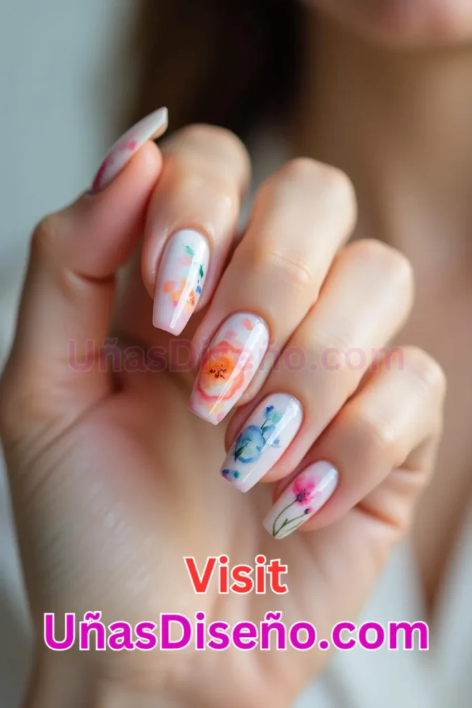 15. Efecto acuarela floral - 25 innovadores diseños de uñas semipermanentes para un look elegante y duradero (5).jpeg