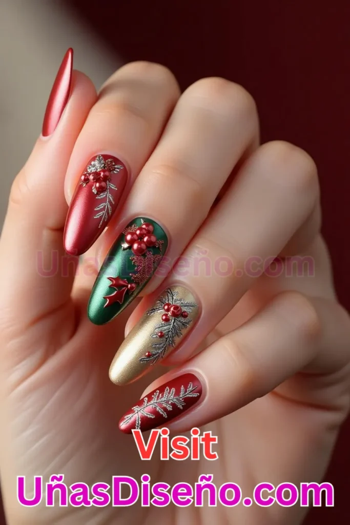 15. Metálico Granate con Hojas Navideñas Diseños de Uñas Navideñas (2).jpeg