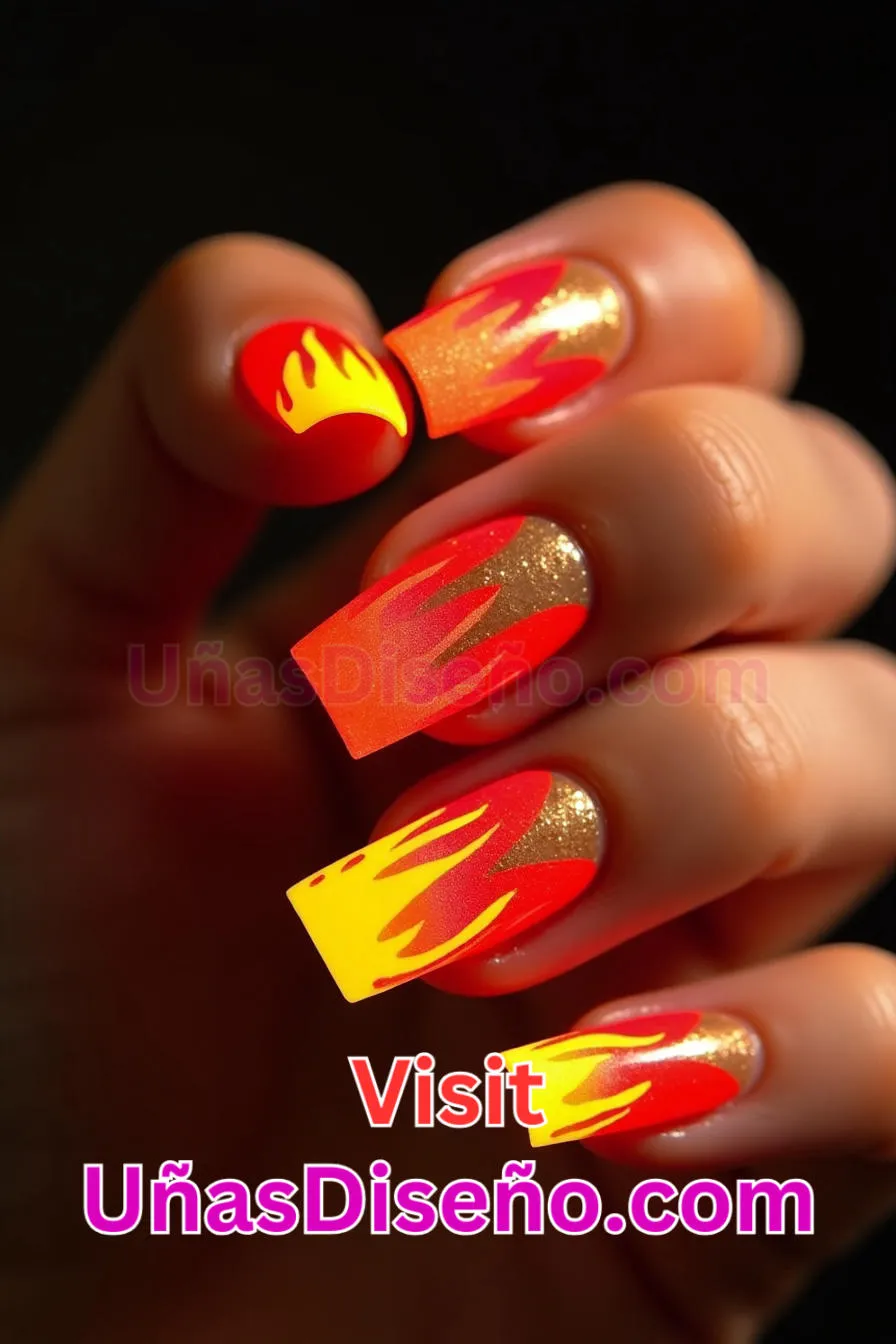 15. Uñas de Neón Ardiente - 15 Diseños de uñas de neón de moda para un look atrevido y vibrante 1.jpeg