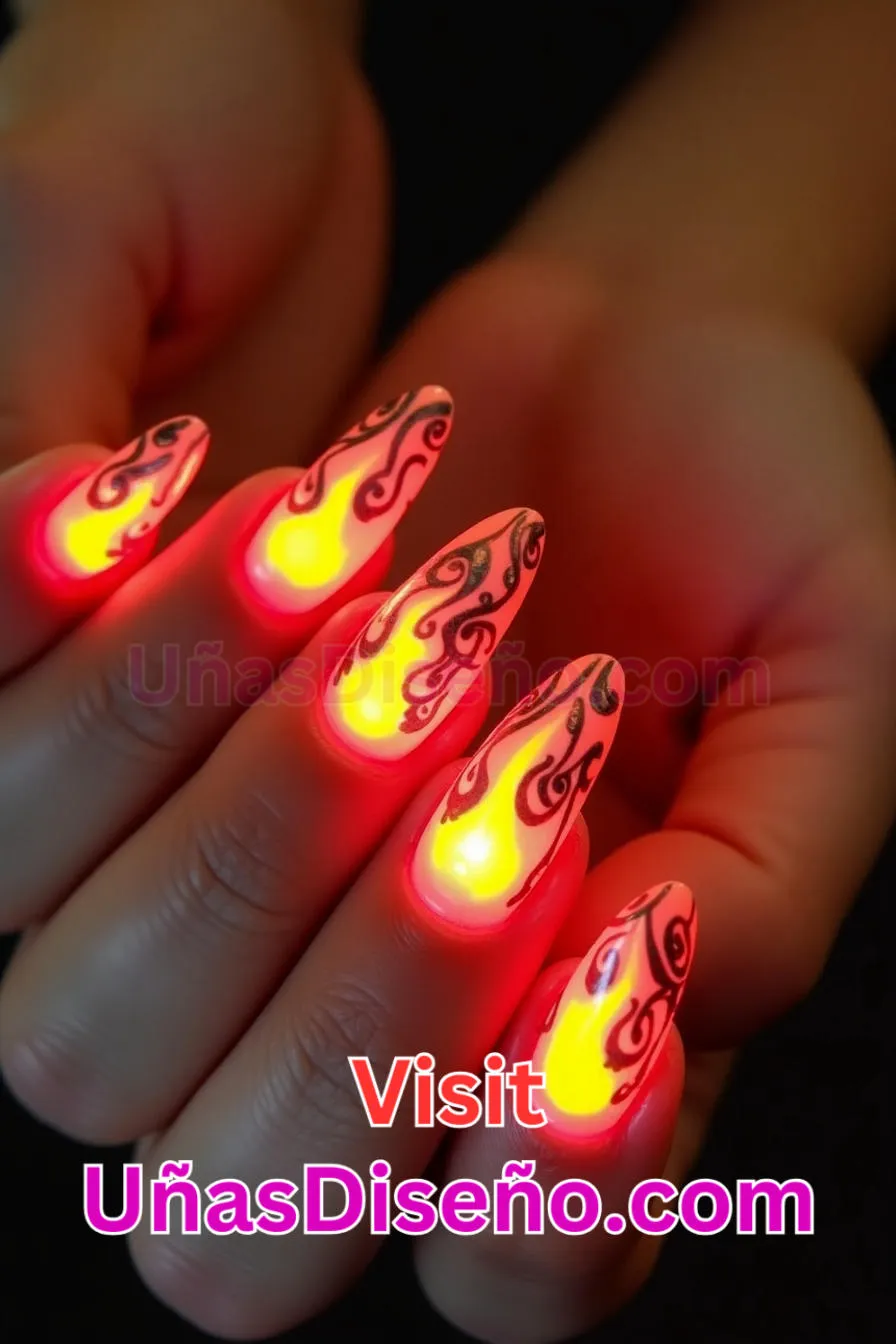 15. Uñas de Neón Ardiente - 15 Diseños de uñas de neón de moda para un look atrevido y vibrante 2.jpeg