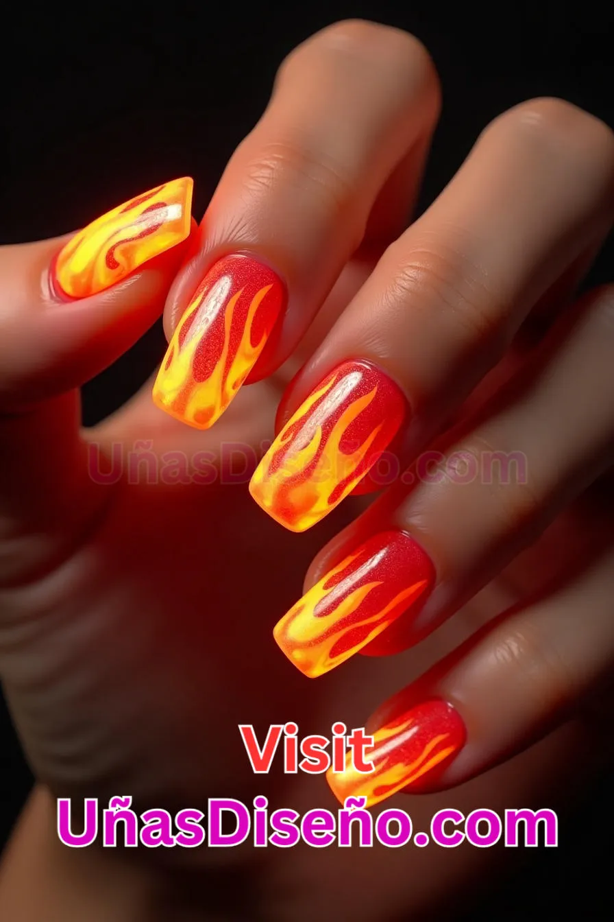 15. Uñas de Neón Ardiente - 15 Diseños de uñas de neón de moda para un look atrevido y vibrante 6.jpeg