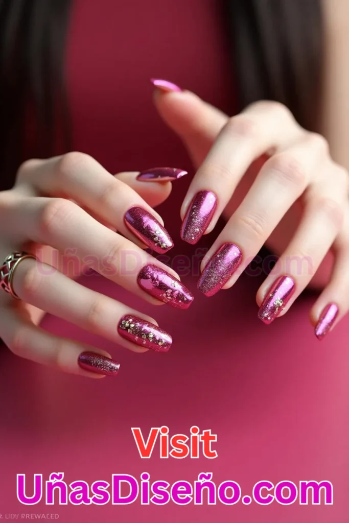 16. Brillo Encendido con Detalles en Fucsia Diseños de Uñas Navideñas (2).jpeg