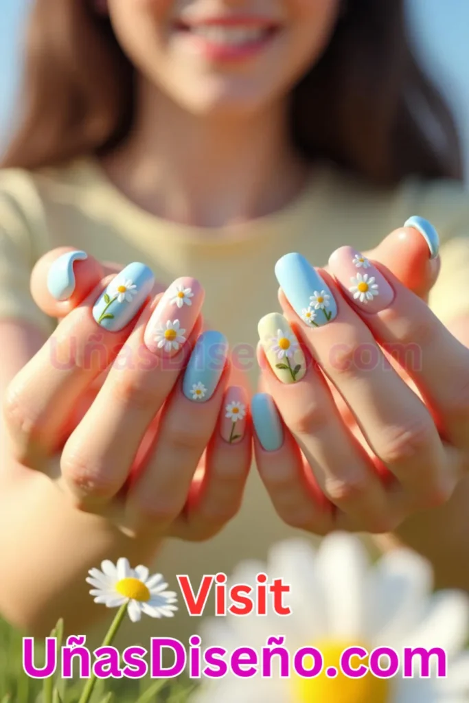 16. Diseños de uñas con estampado floral y cadenas de margaritas bañadas por el sol (1).jpeg