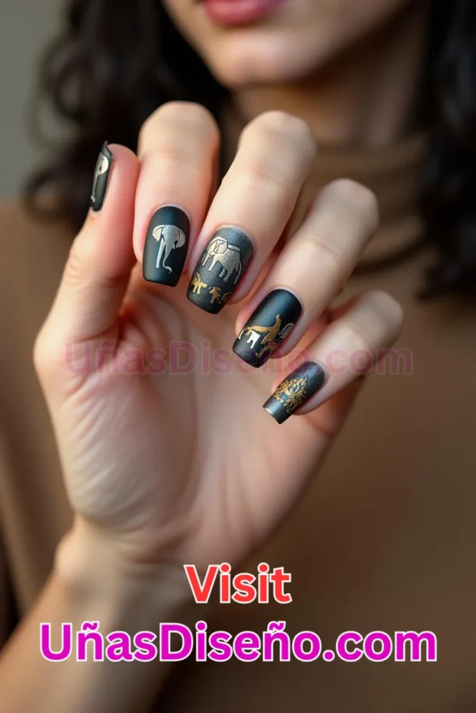 16. Elefante Diseños de uñas - 51 Diseños de uñas con estampado animal para combinar a la perfección con tus vestidos (3).jpeg