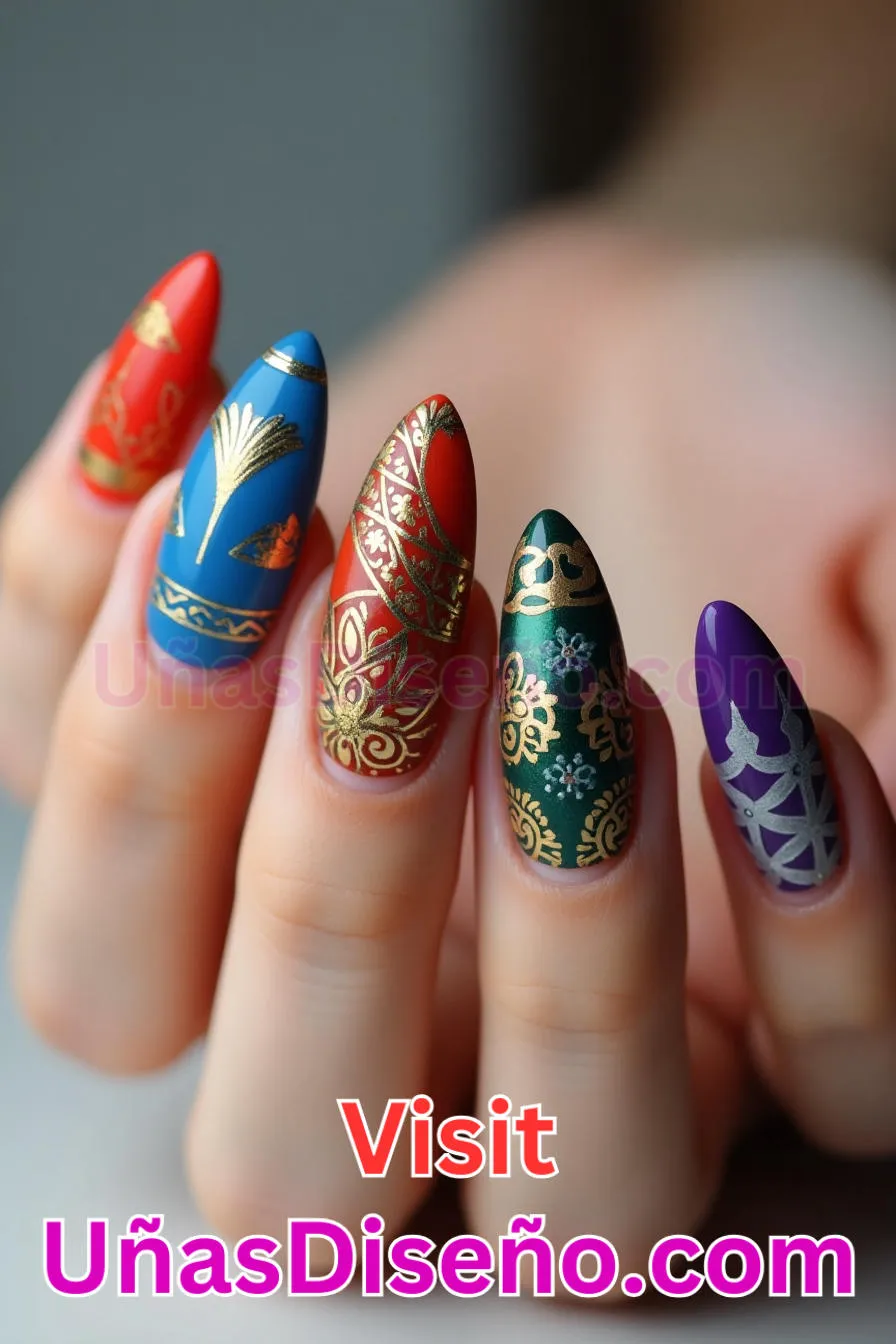 16. Fusión de patrones culturales - Cómo Elegir el Diseño Perfecto para Uñas Almendra 21 Ideas Exclusivas para Brillar (1).jpeg