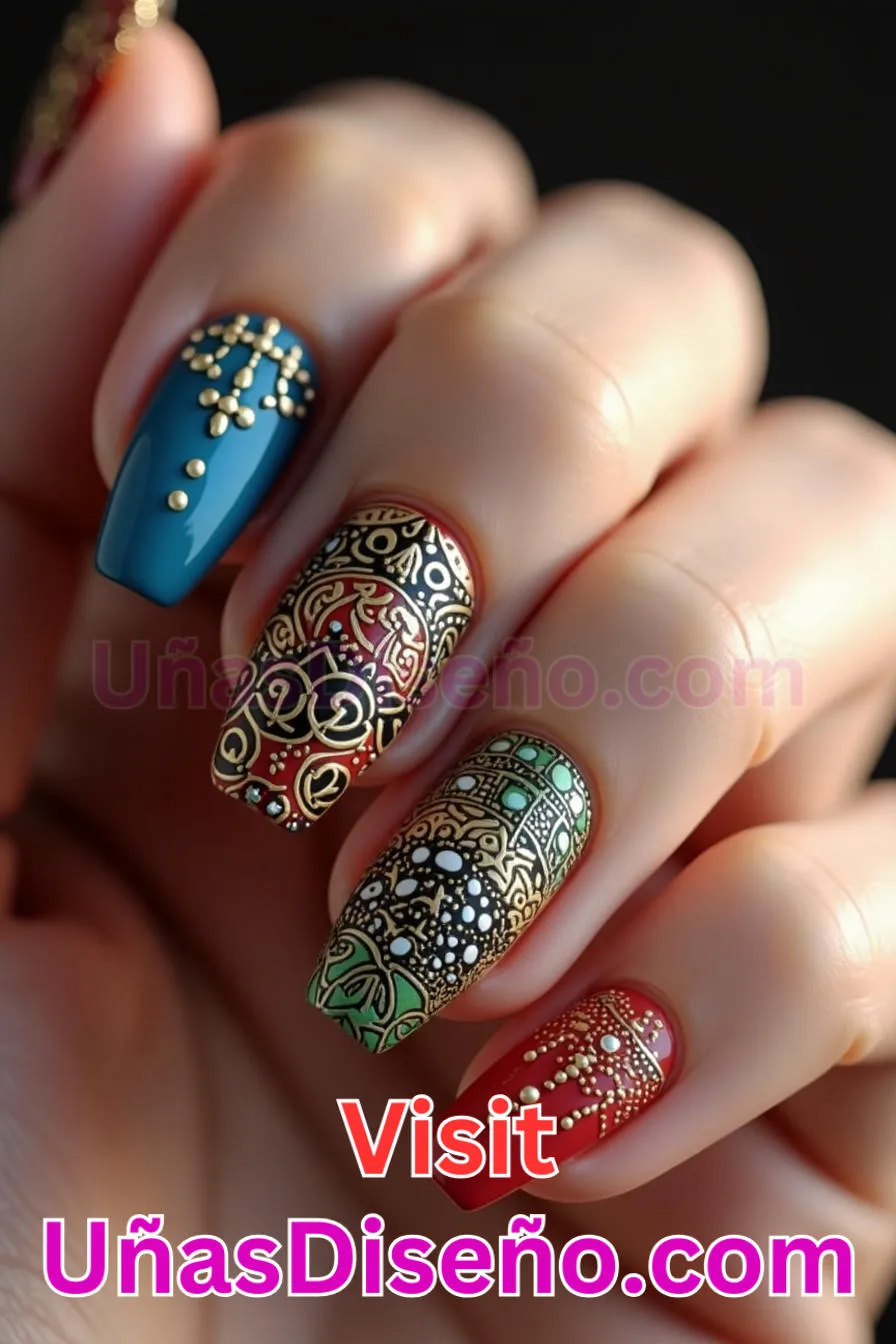 16. Fusión de patrones culturales - Cómo Elegir el Diseño Perfecto para Uñas Almendra 21 Ideas Exclusivas para Brillar (7).jpeg