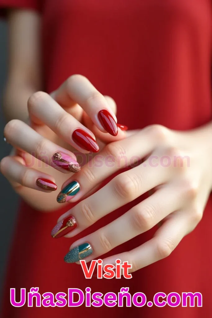 16. Gloriosos diseños de uñas rojo escarlata almendrado (1)