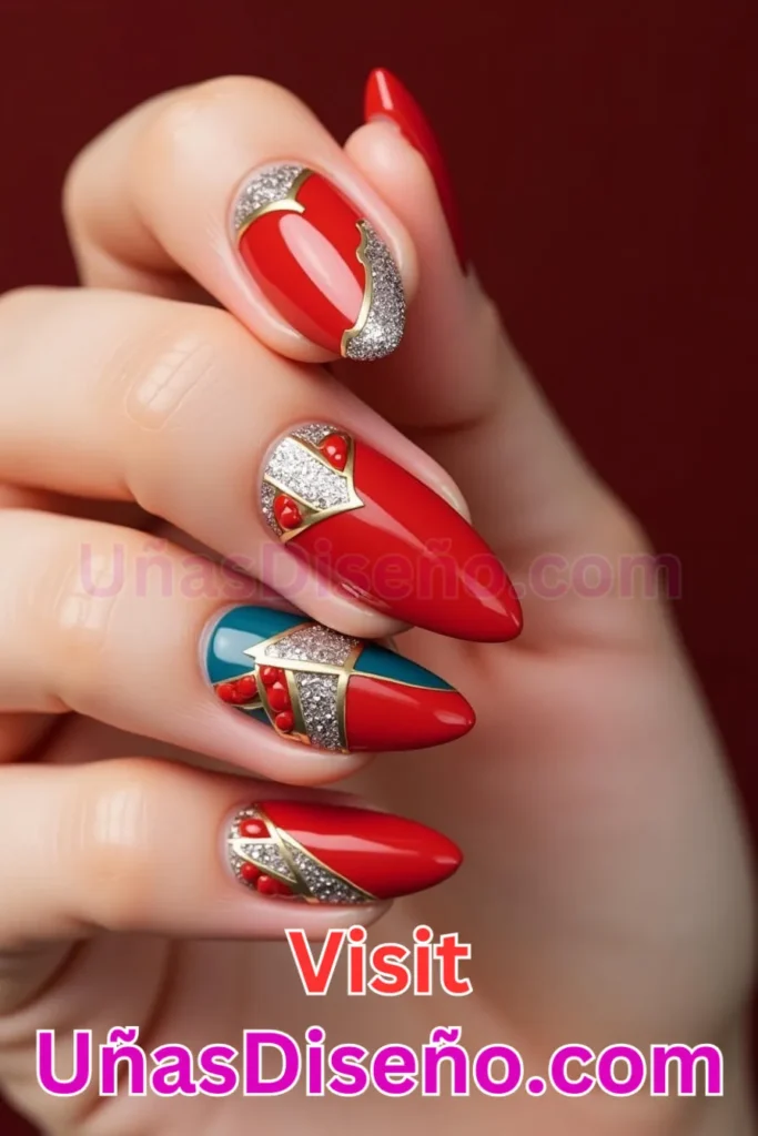 16. Gloriosos diseños de uñas rojo escarlata almendrado (2)