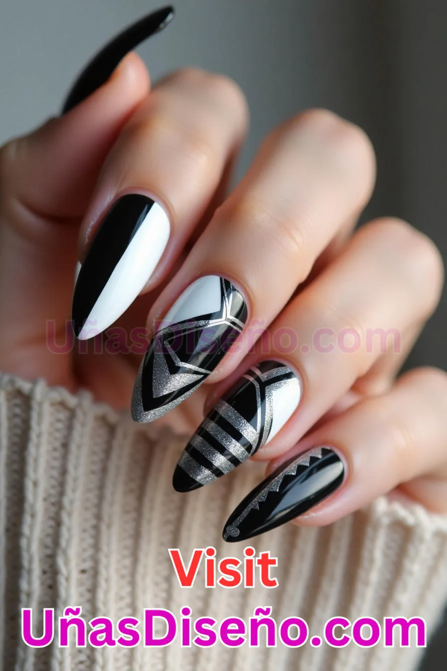 17. Contraste en blanco y negro - Cómo Elegir el Diseño Perfecto para Uñas Almendra 21 Ideas Exclusivas para Brillar (1).jpeg