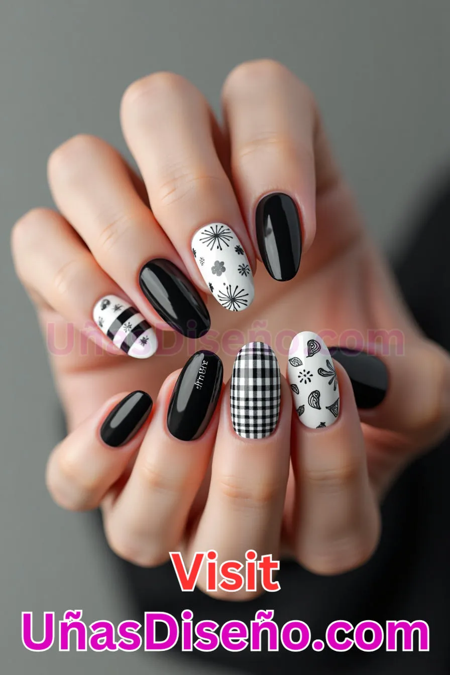 17. Contraste en blanco y negro - Cómo Elegir el Diseño Perfecto para Uñas Almendra 21 Ideas Exclusivas para Brillar (3).jpeg