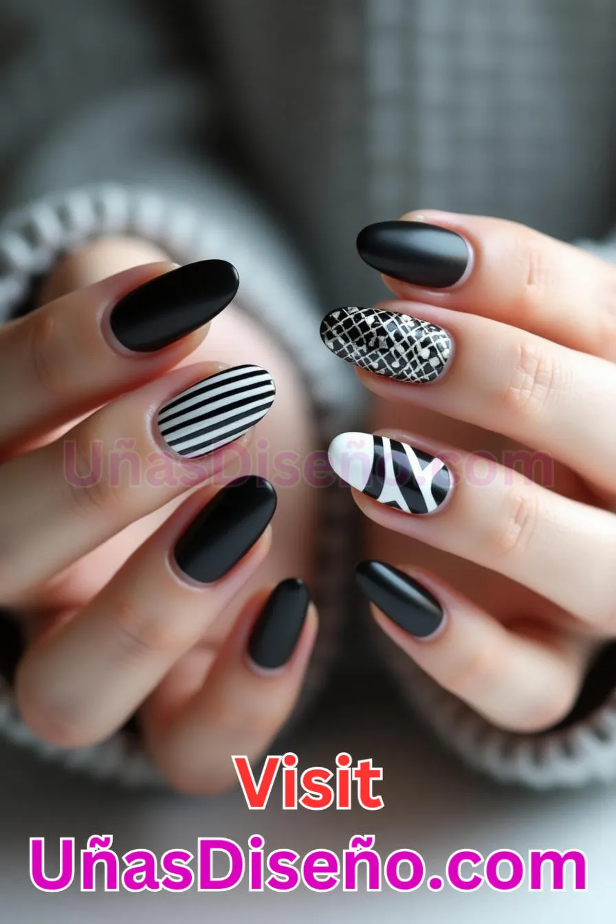 17. Contraste en blanco y negro - Cómo Elegir el Diseño Perfecto para Uñas Almendra 21 Ideas Exclusivas para Brillar (4).jpeg