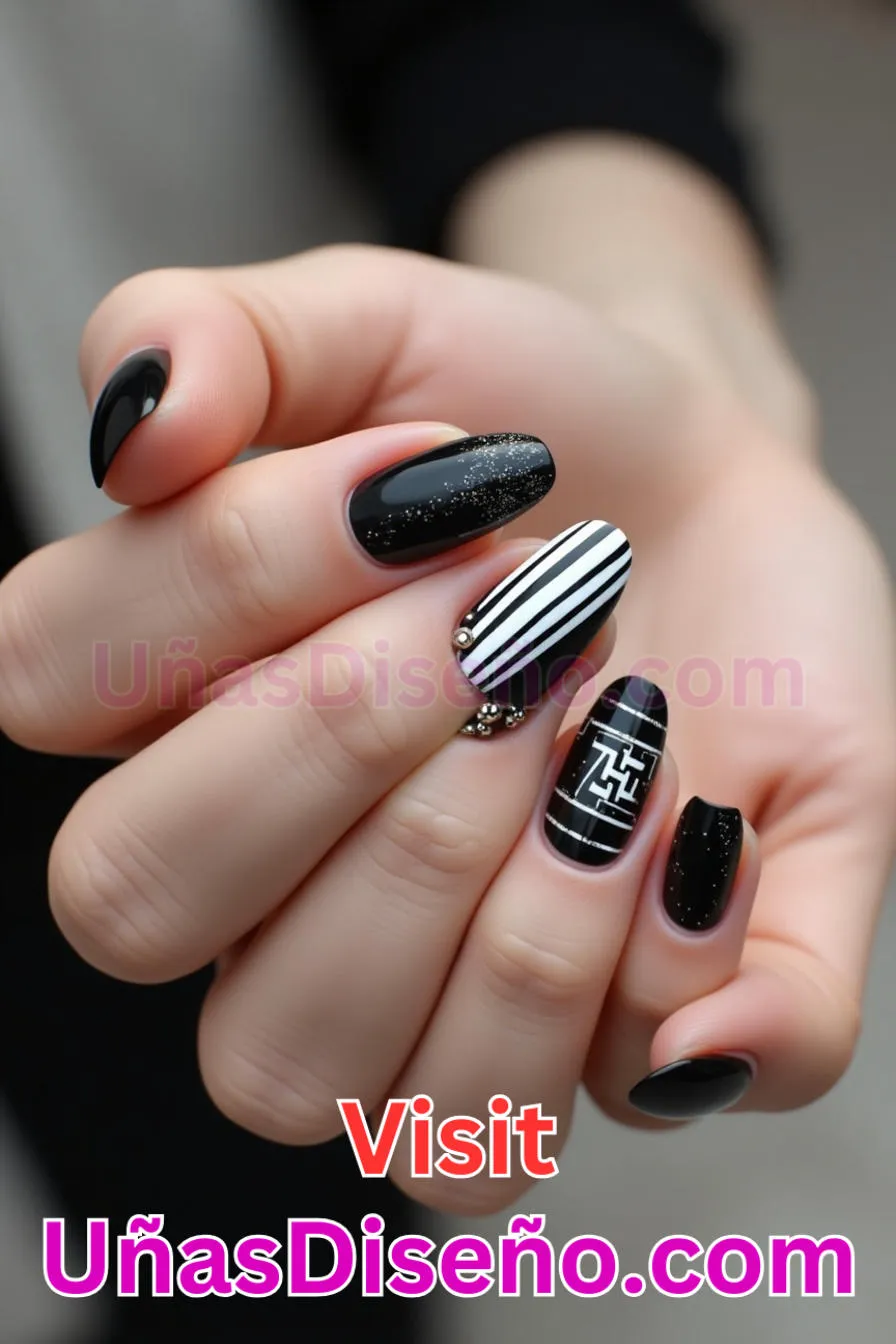 17. Contraste en blanco y negro - Cómo Elegir el Diseño Perfecto para Uñas Almendra 21 Ideas Exclusivas para Brillar (5).jpeg