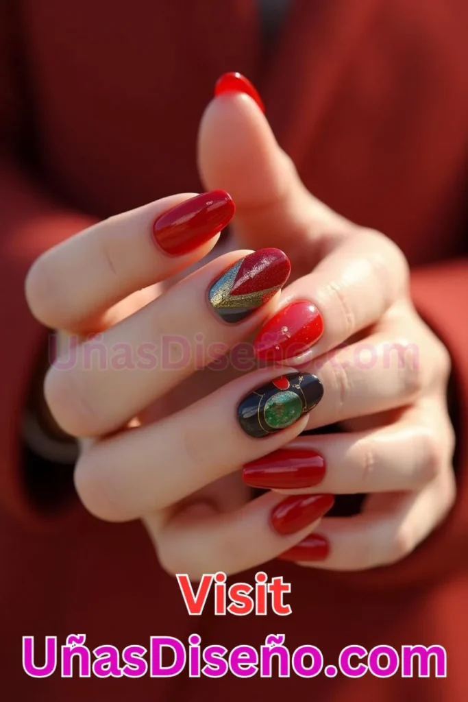 17. Diseños de uñas almendradas en rojo fuego (1)