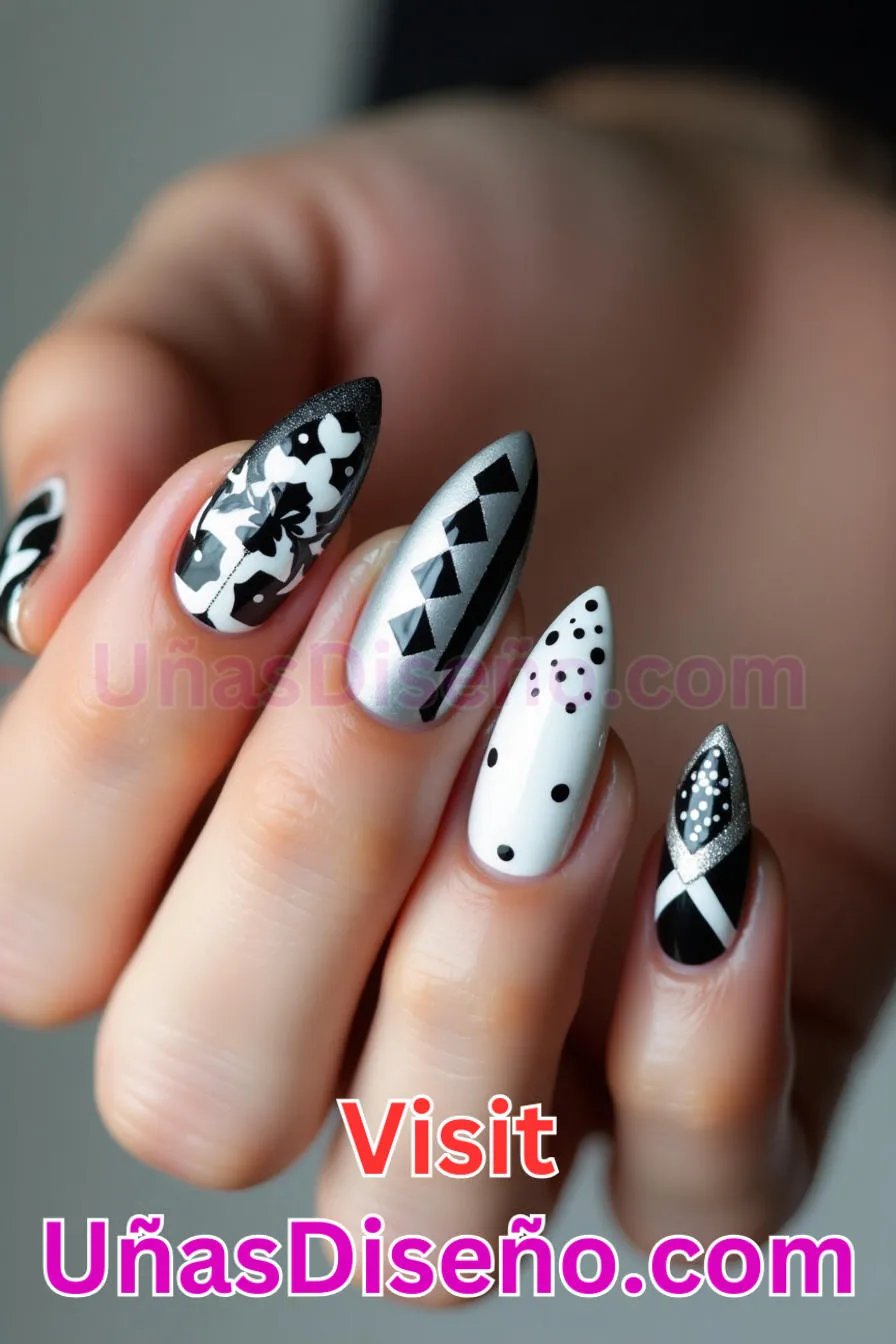 17. Edgy Blanco y Negro Almendra - 20 Uñas de Almendra Elegance Diseños exclusivos para un look sofisticado 1.jpeg