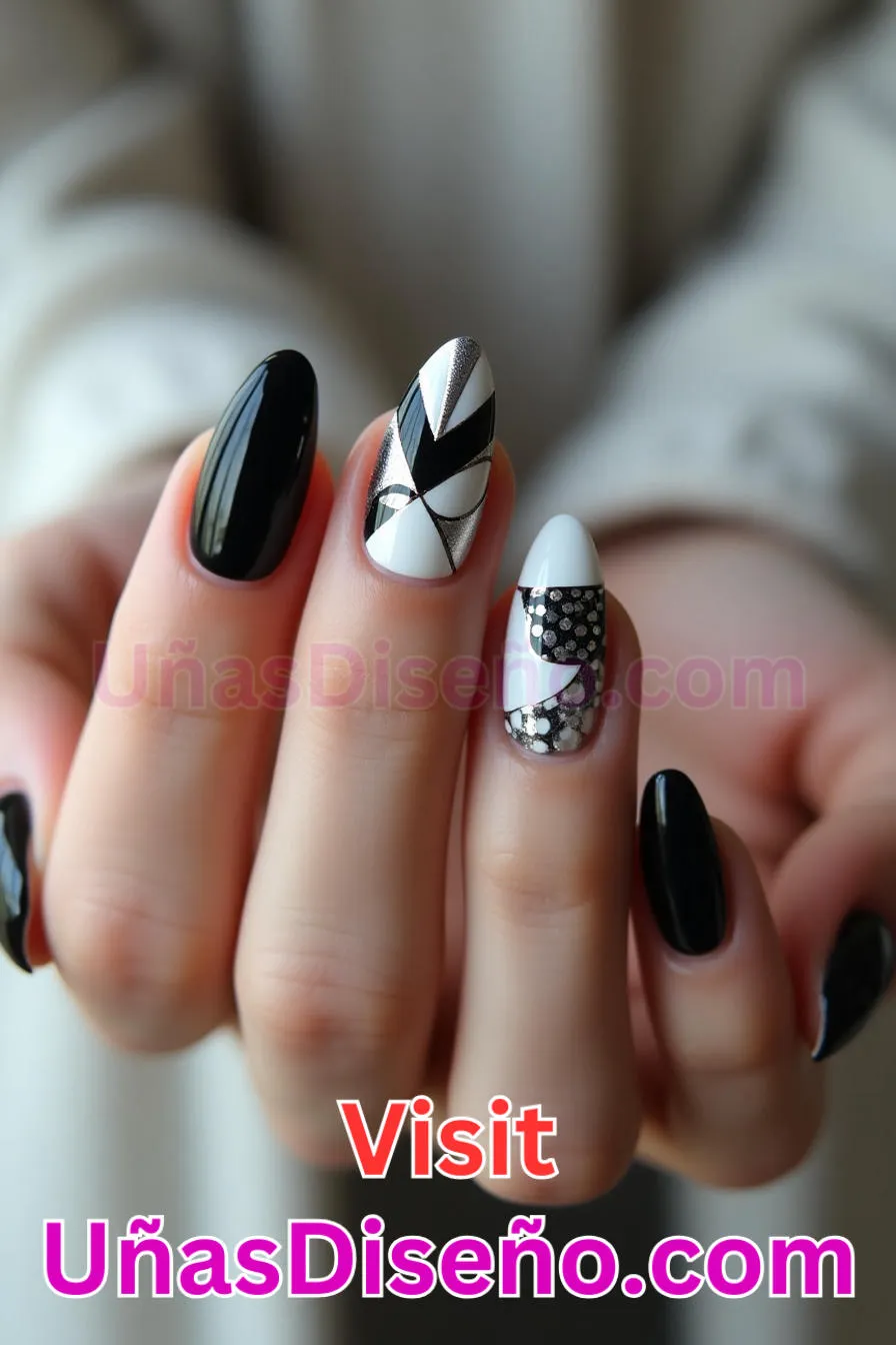 17. Edgy Blanco y Negro Almendra - 20 Uñas de Almendra Elegance Diseños exclusivos para un look sofisticado 3.jpeg